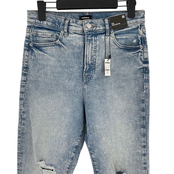 Express Slim Super High Rise Distressed Jeans Light Wash Women 8 Regular NWT - Picture 4 of 10